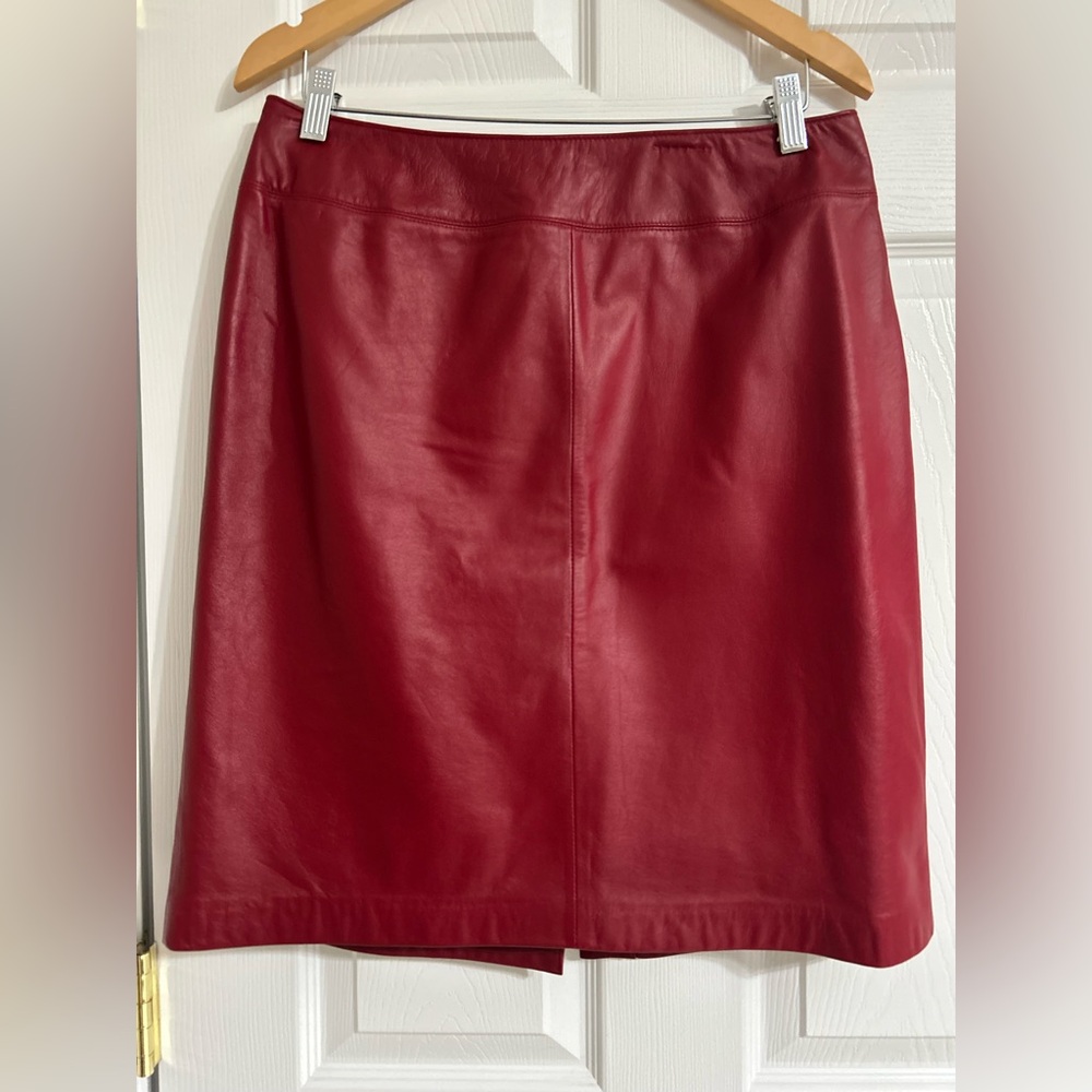 Vintage Lauren Ralph Lauren 100% Leather Red Skirt Size 12 EUC